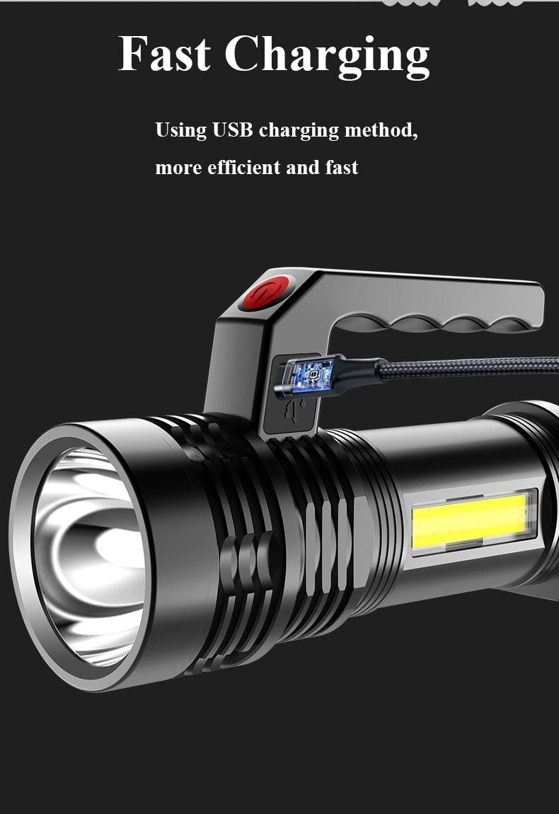Lampes de poche rechargeables étanches 3 modes Interrupteur puissant projecteur haute luminosité Lampe de poche LED portable haute puissance étanche Utilisation à la maison et en extérieur de longue durée