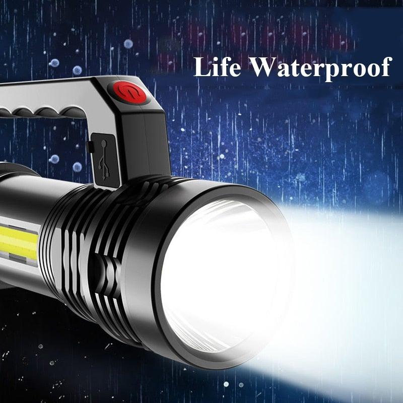 Lampes de poche rechargeables étanches 3 modes Interrupteur puissant projecteur haute luminosité Lampe de poche LED portable haute puissance étanche Utilisation à la maison et en extérieur de longue durée