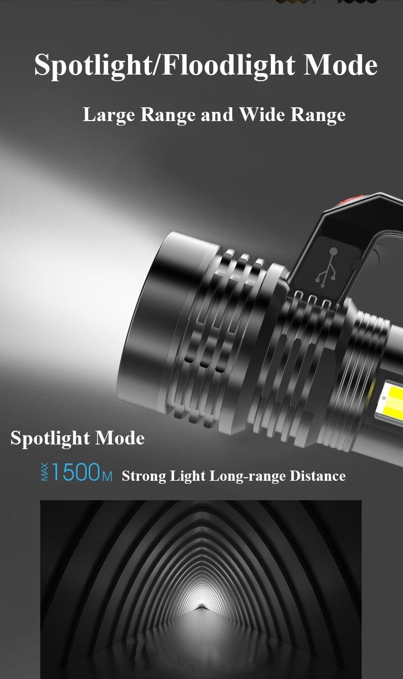 Lampes de poche rechargeables étanches 3 modes Interrupteur puissant projecteur haute luminosité Lampe de poche LED portable haute puissance étanche Utilisation à la maison et en extérieur de longue durée