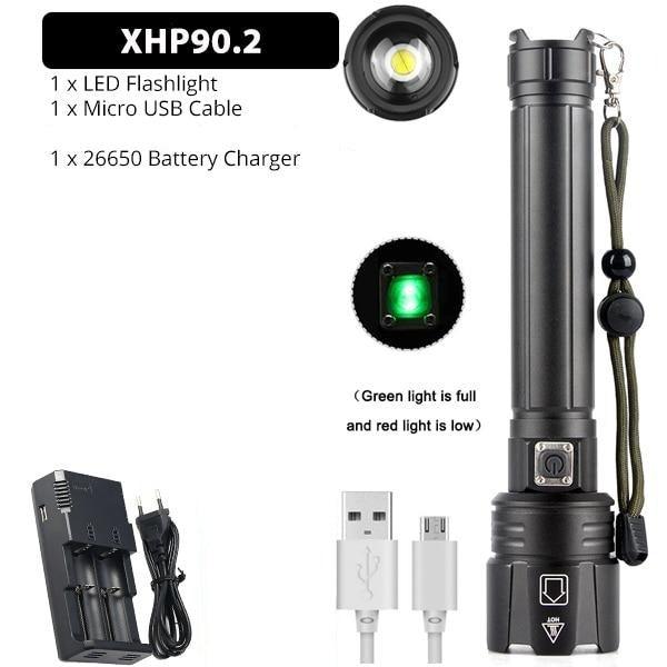 Lampe de poche LED rechargeable à haut lumen, USB, ultra-lumineuse, réglable, puissante, zoomable, résistante à l'eau pour un usage quotidien à la maison et en extérieur (camping, randonnée, course à pied)