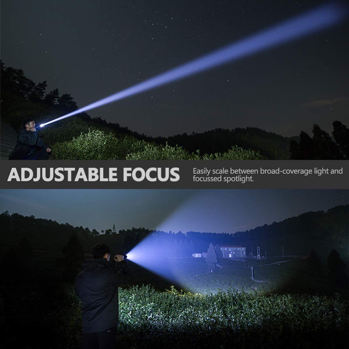 Lampe de poche LED rechargeable à haut lumen, USB, ultra-lumineuse, réglable, puissante, zoomable, résistante à l'eau pour un usage quotidien à la maison et en extérieur (camping, randonnée, course à pied)