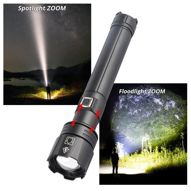 Lampe de poche LED rechargeable à haut lumen, USB, ultra-lumineuse, réglable, puissante, zoomable, résistante à l'eau pour un usage quotidien à la maison et en extérieur (camping, randonnée, course à pied)