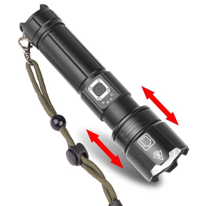 Lampe de poche LED rechargeable à haut lumen, USB, ultra-lumineuse, réglable, puissante, zoomable, résistante à l'eau pour un usage quotidien à la maison et en extérieur (camping, randonnée, course à pied)