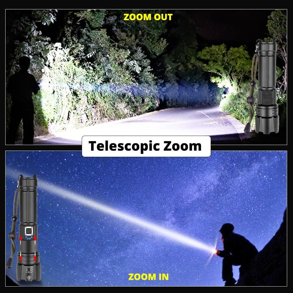 Lampe de poche LED rechargeable à haut lumen, USB, ultra-lumineuse, réglable, puissante, zoomable, résistante à l'eau pour un usage quotidien à la maison et en extérieur (camping, randonnée, course à pied)
