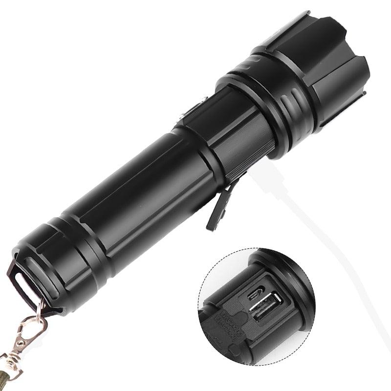 Lampe de poche LED rechargeable à haut lumen, USB, ultra-lumineuse, réglable, puissante, zoomable, résistante à l'eau pour un usage quotidien à la maison et en extérieur (camping, randonnée, course à pied)