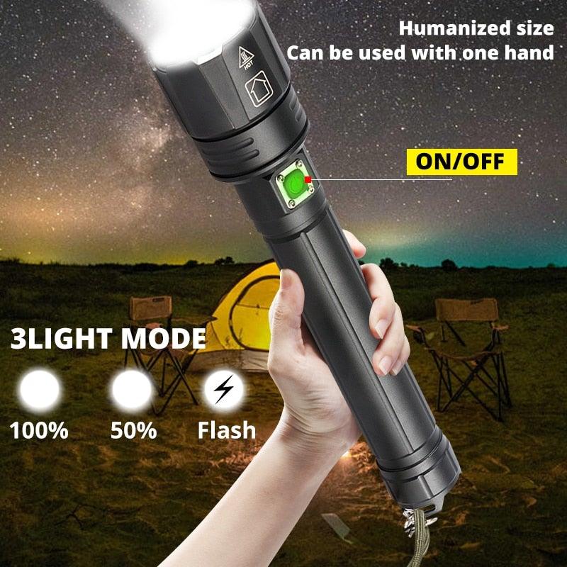 Lampe de poche LED rechargeable à haut lumen, USB, ultra-lumineuse, réglable, puissante, zoomable, résistante à l'eau pour un usage quotidien à la maison et en extérieur (camping, randonnée, course à pied)