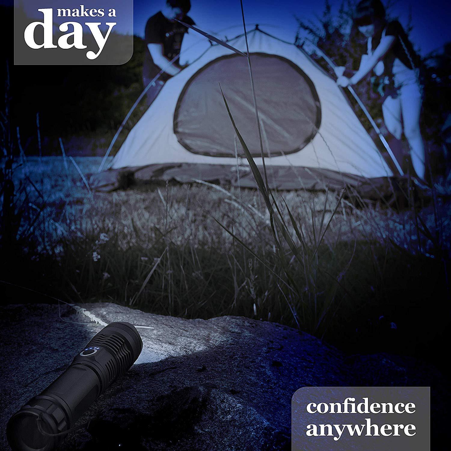 Lampes de poche LED rechargeables étanches portables super lumineuses à haute luminosité Zoomable Lampe torche puissante pour le camping en extérieur et en intérieur, la course, la pêche, la randonnée