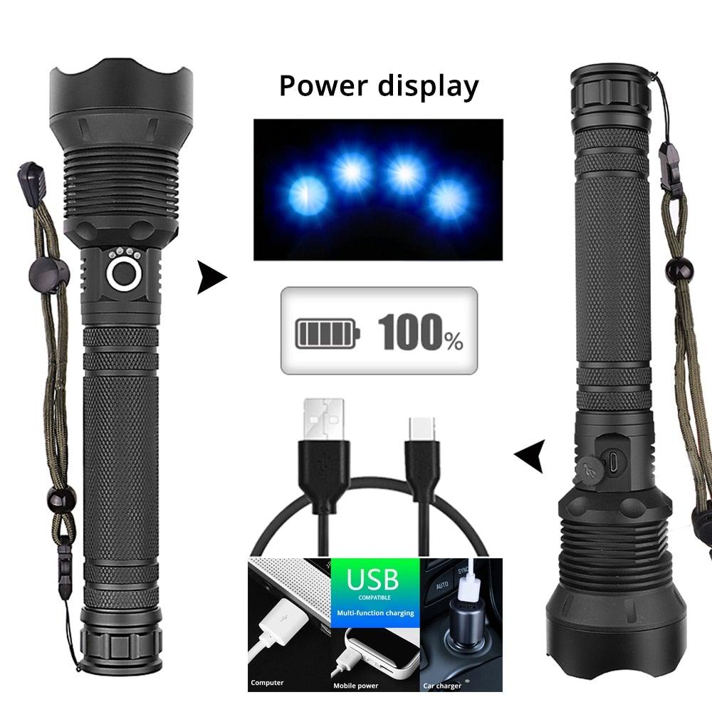 Lampes de poche LED rechargeables étanches portables super lumineuses à haute luminosité Zoomable Lampe torche puissante pour le camping en extérieur et en intérieur, la course, la pêche, la randonnée