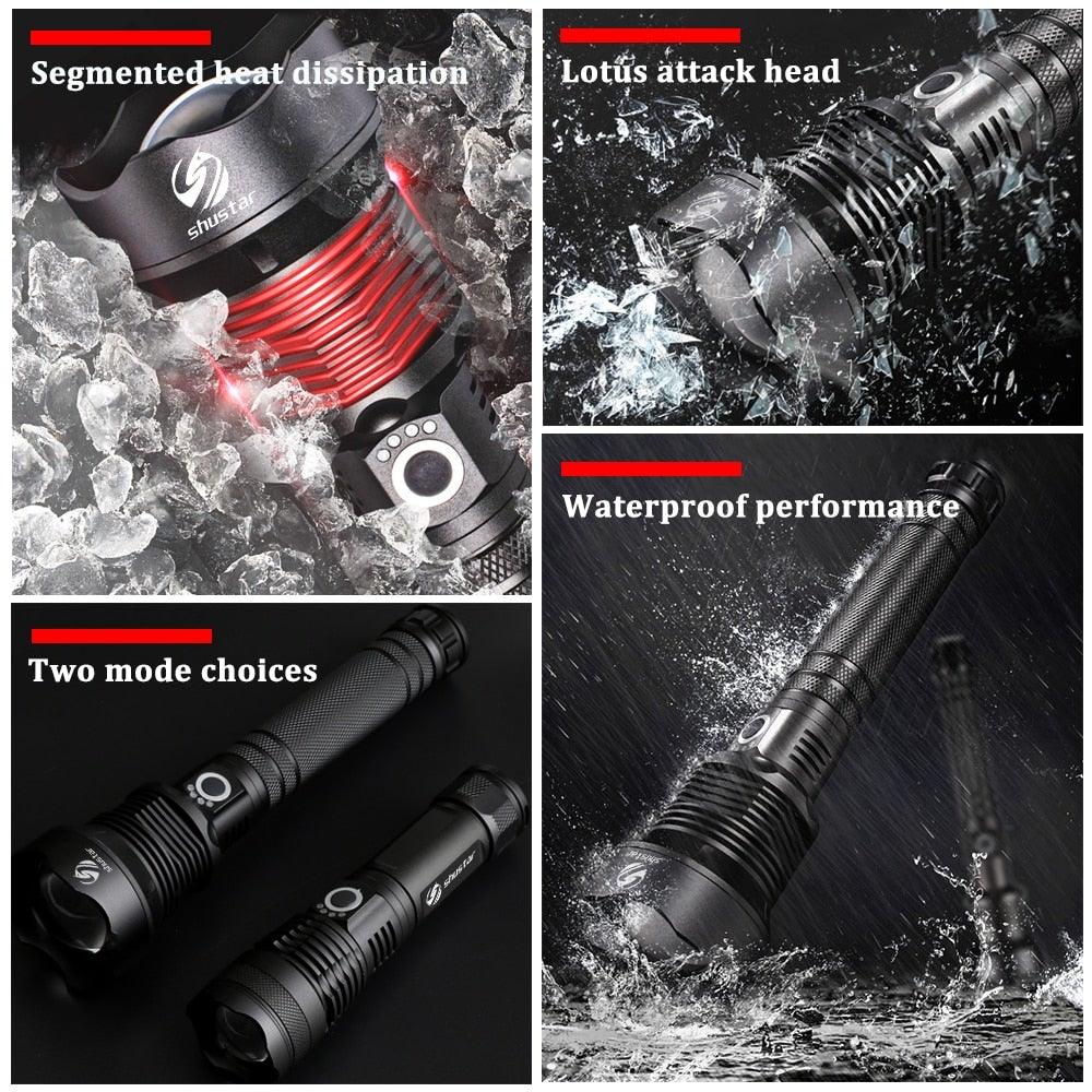 Lampes de poche LED rechargeables étanches portables super lumineuses à haute luminosité Zoomable Lampe torche puissante pour le camping en extérieur et en intérieur, la course, la pêche, la randonnée
