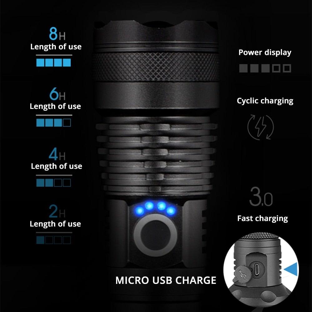 Lampes de poche LED rechargeables étanches portables super lumineuses à haute luminosité Zoomable Lampe torche puissante pour le camping en extérieur et en intérieur, la course, la pêche, la randonnée
