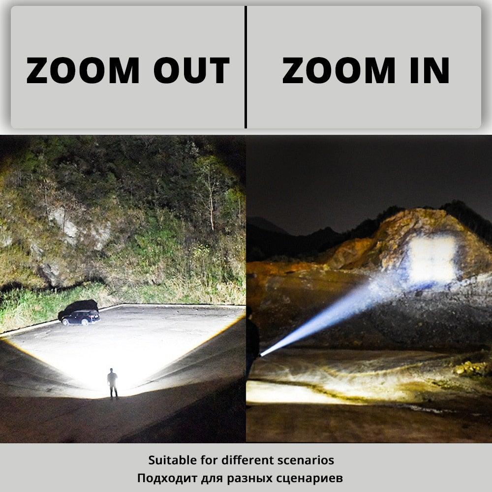 Lampes de poche LED rechargeables étanches portables super lumineuses à haute luminosité Zoomable Lampe torche puissante pour le camping en extérieur et en intérieur, la course, la pêche, la randonnée