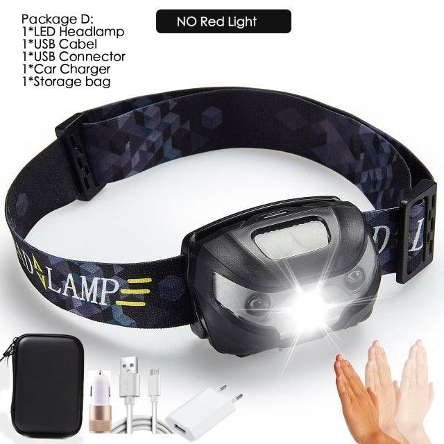 Lampe frontale rechargeable LED puissante, USB, étanche, avec détecteur de mouvement, pour adultes et enfants, pour le camping, la course, le cyclisme et la pêche