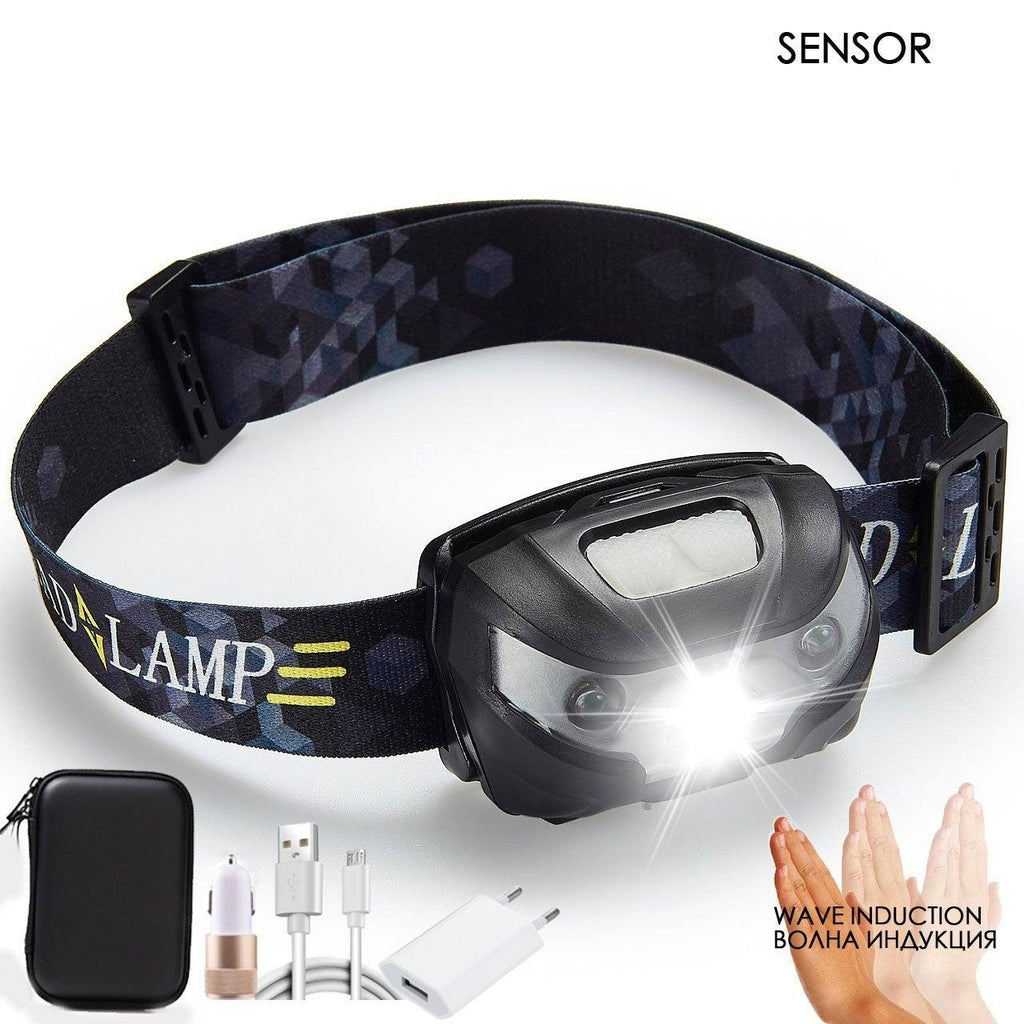 Lampe frontale rechargeable LED puissante, USB, étanche, avec détecteur de mouvement, pour adultes et enfants, pour le camping, la course, le cyclisme et la pêche