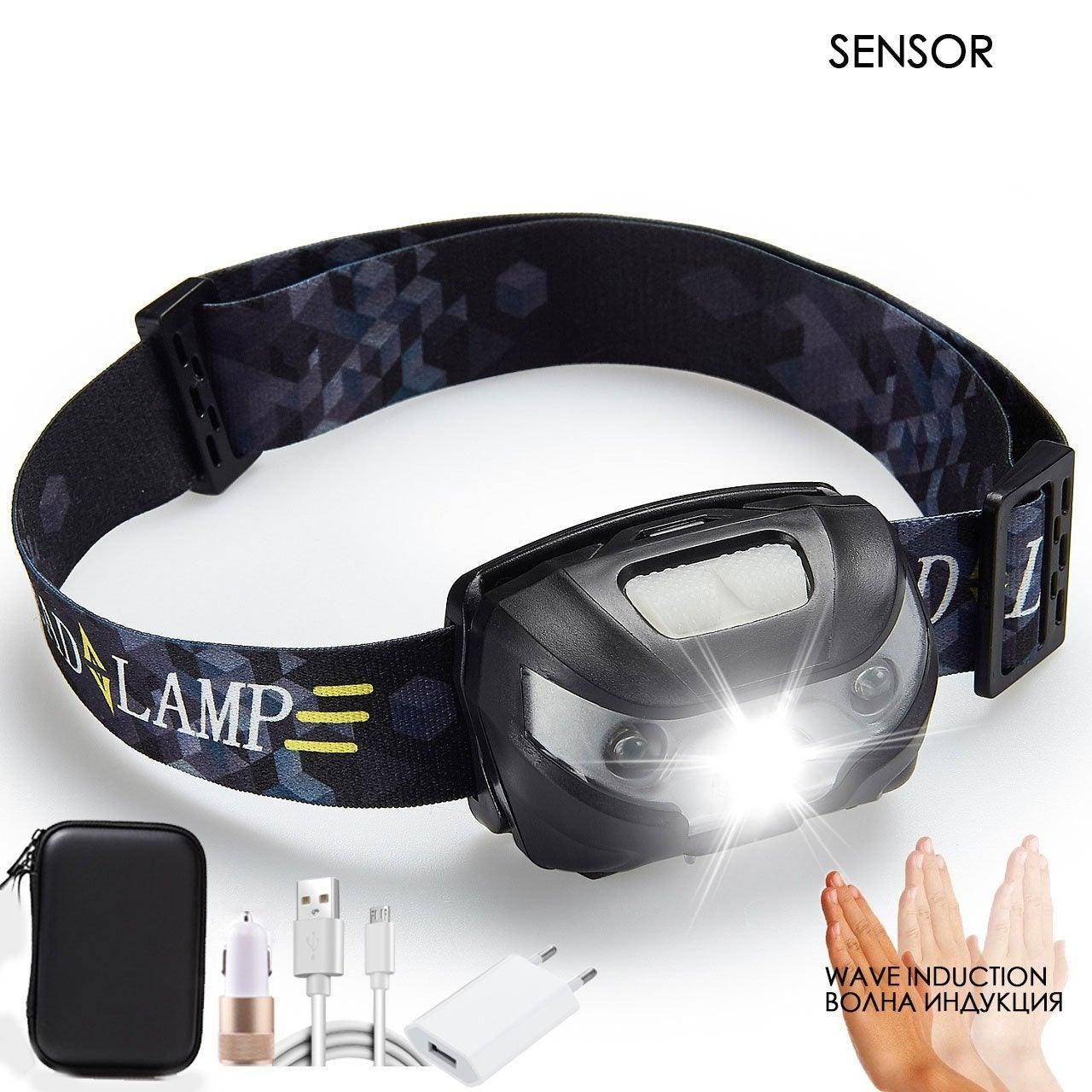 Lampe frontale rechargeable LED puissante, USB, étanche, avec détecteur de mouvement, pour adultes et enfants, pour le camping, la course, le cyclisme et la pêche