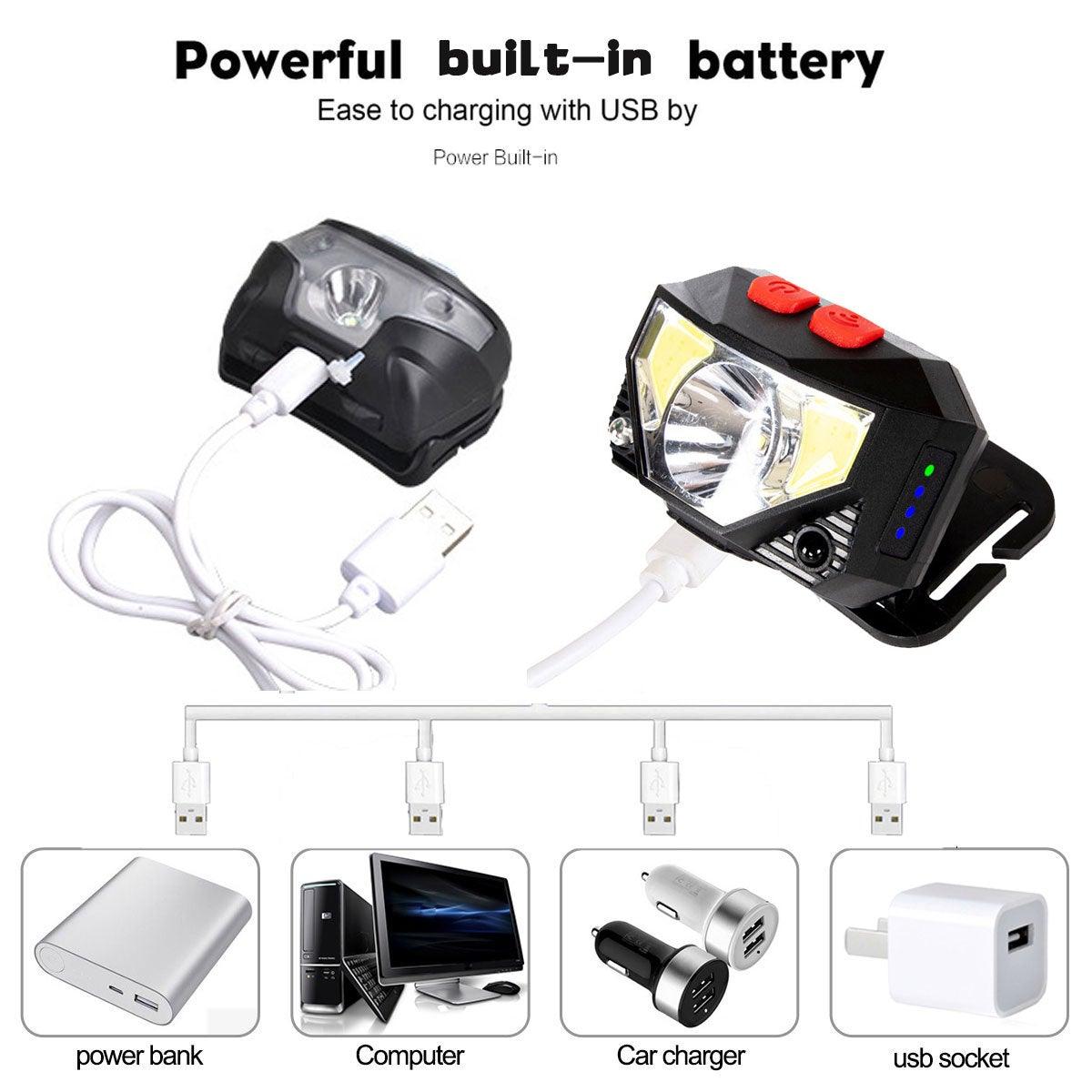 Lampe frontale rechargeable LED puissante, USB, étanche, avec détecteur de mouvement, pour adultes et enfants, pour le camping, la course, le cyclisme et la pêche