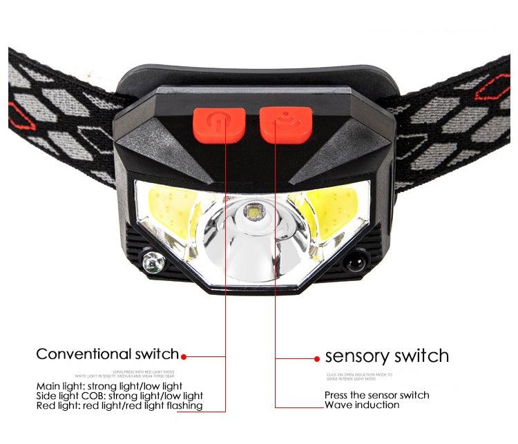 Lampe frontale rechargeable LED puissante, USB, étanche, avec détecteur de mouvement, pour adultes et enfants, pour le camping, la course, le cyclisme et la pêche