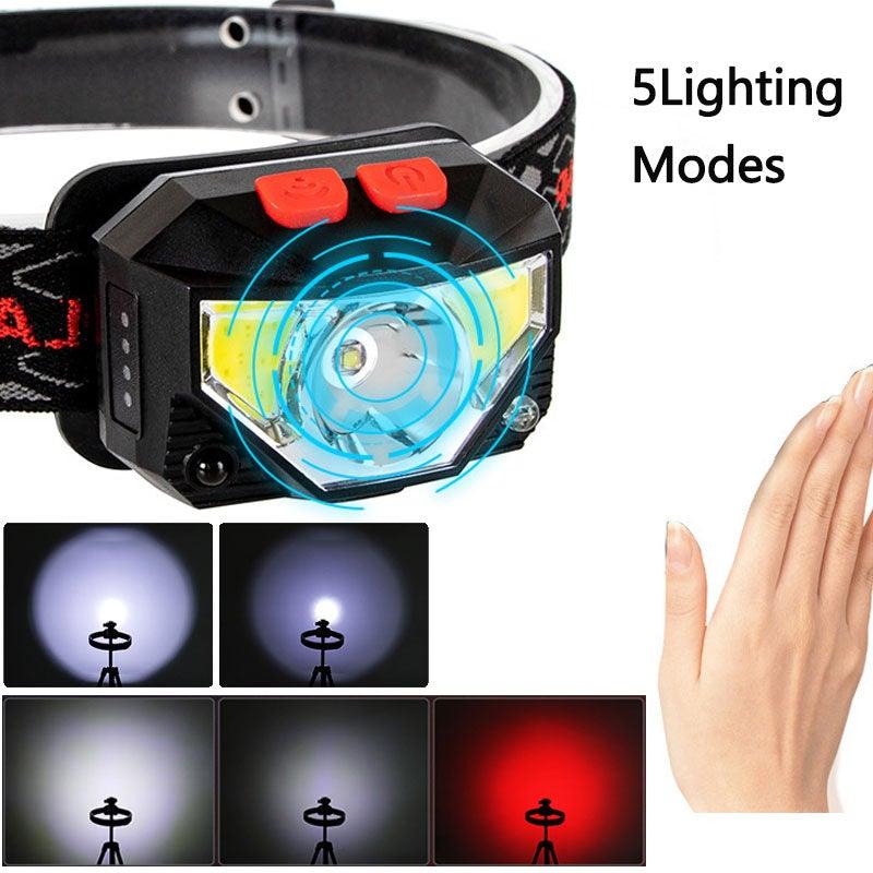 Lampe frontale rechargeable LED puissante, USB, étanche, avec détecteur de mouvement, pour adultes et enfants, pour le camping, la course, le cyclisme et la pêche