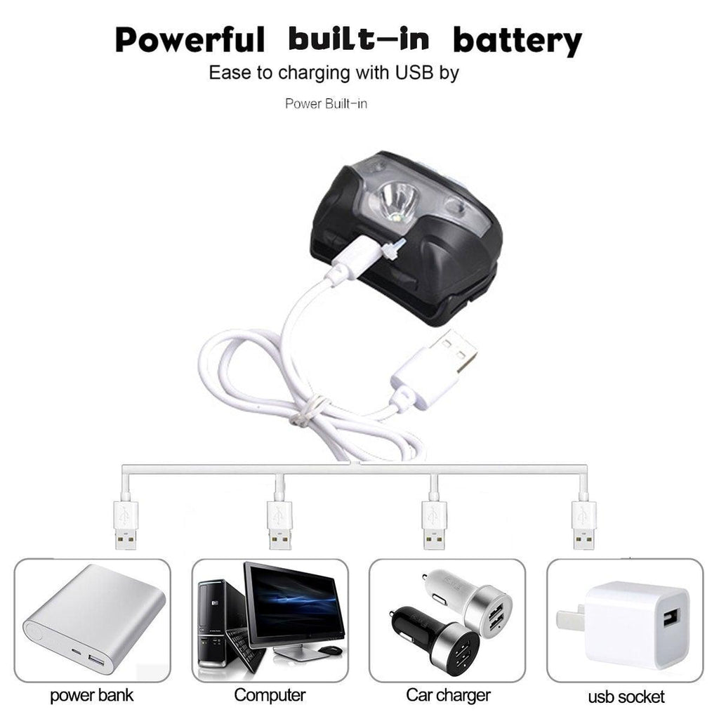 Lampe frontale rechargeable LED puissante, USB, étanche, avec détecteur de mouvement, pour adultes et enfants, pour le camping, la course, le cyclisme et la pêche