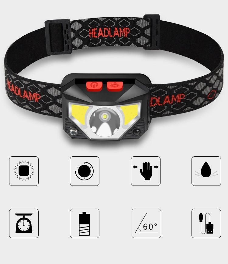 Lampe frontale rechargeable LED puissante, USB, étanche, avec détecteur de mouvement, pour adultes et enfants, pour le camping, la course, le cyclisme et la pêche