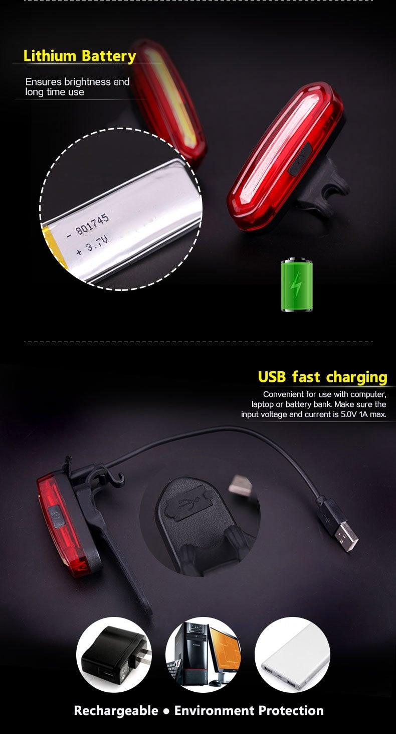 Feu arrière de vélo VTT LED USB rechargeable, feu de sécurité, lampe arrière de vélo rouge haute intensité, accessoires LED, compatible avec tous les vélos de route et casques