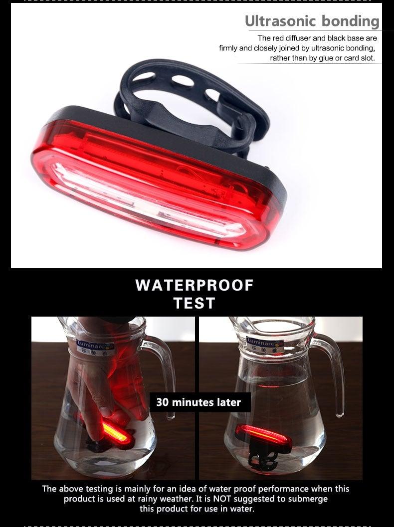 Feu arrière de vélo VTT LED USB rechargeable, feu de sécurité, lampe arrière de vélo rouge haute intensité, accessoires LED, compatible avec tous les vélos de route et casques