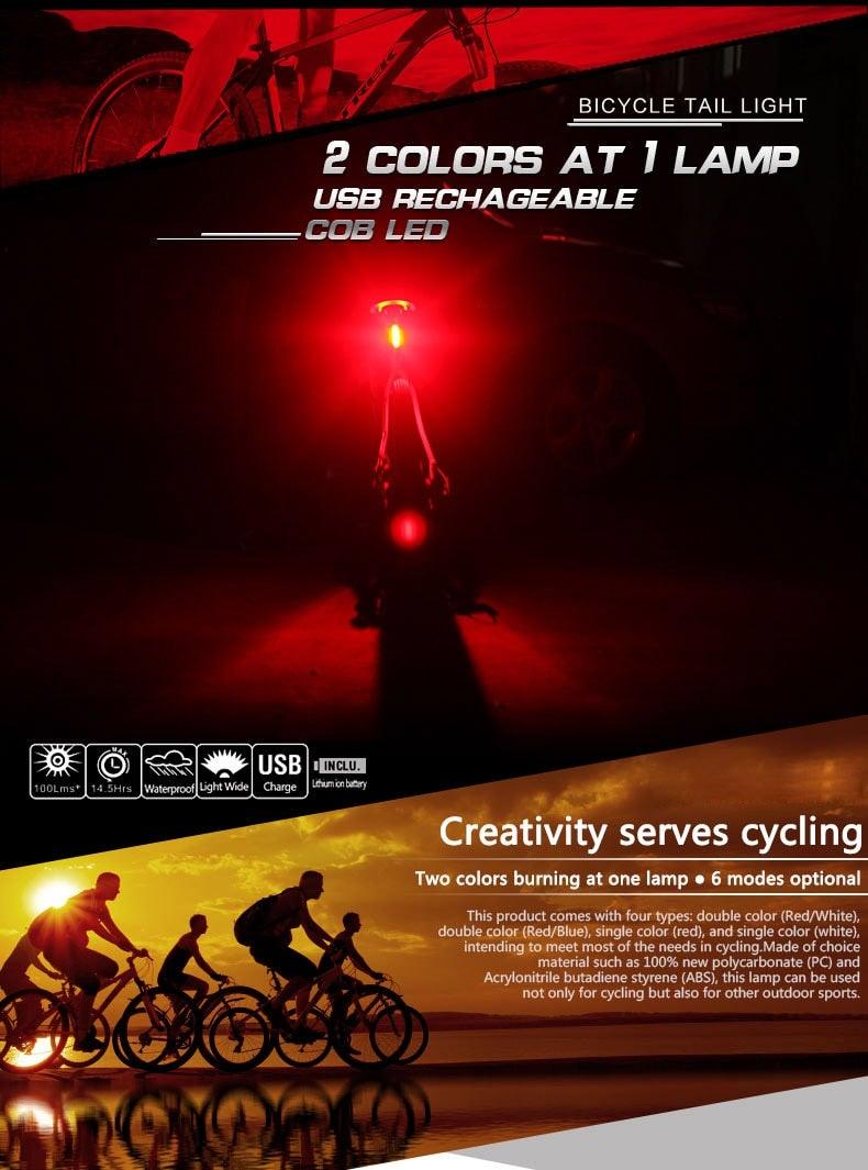 Feu arrière de vélo VTT LED USB rechargeable, feu de sécurité, lampe arrière de vélo rouge haute intensité, accessoires LED, compatible avec tous les vélos de route et casques