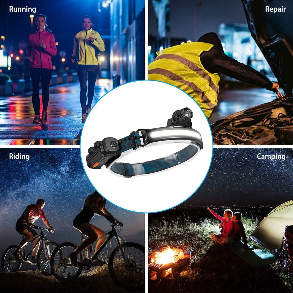 Lampe frontale rechargeable avec capteur de mouvement 6 modes d'éclairage