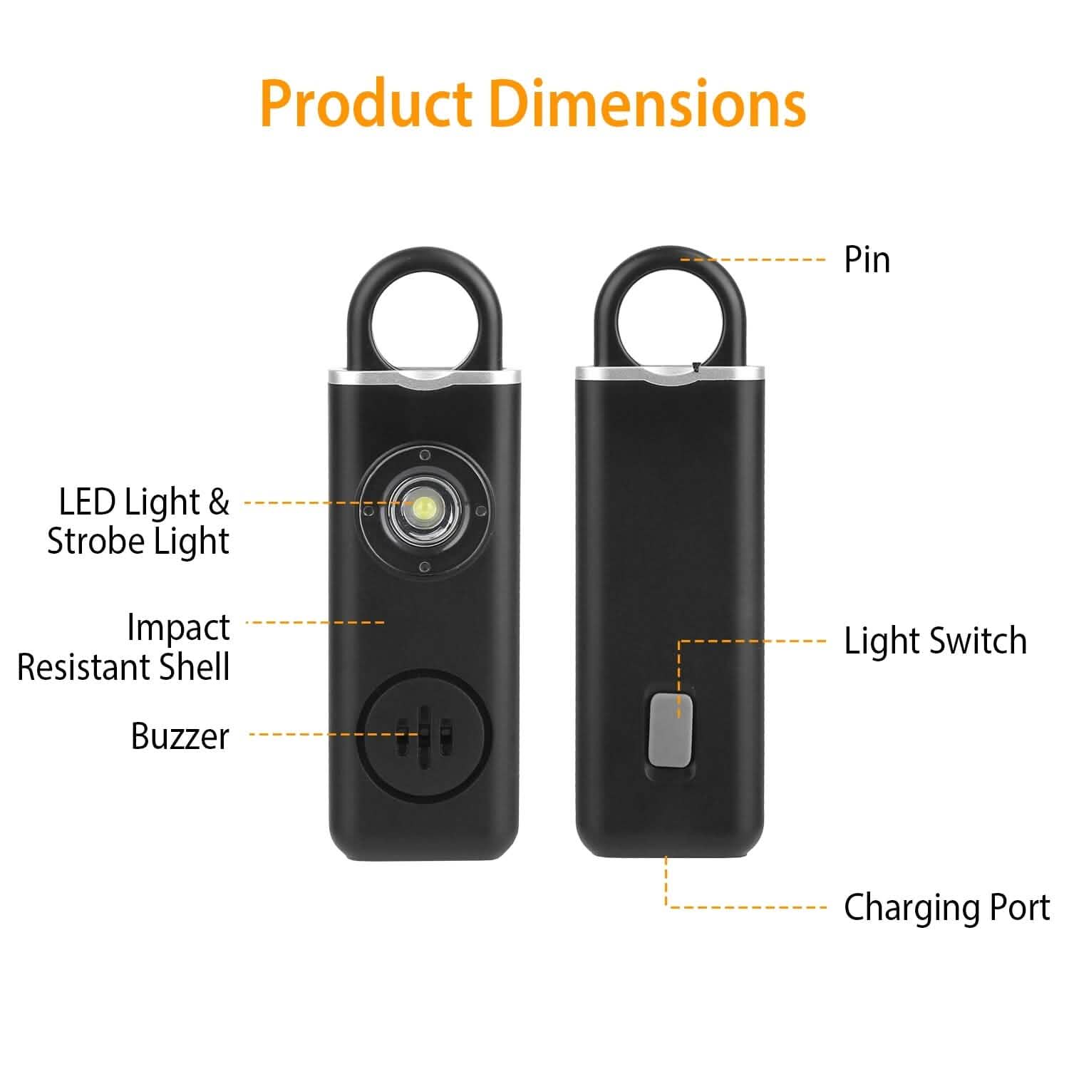 Alarme de sécurité personnelle rechargeable avec lumière stroboscopique