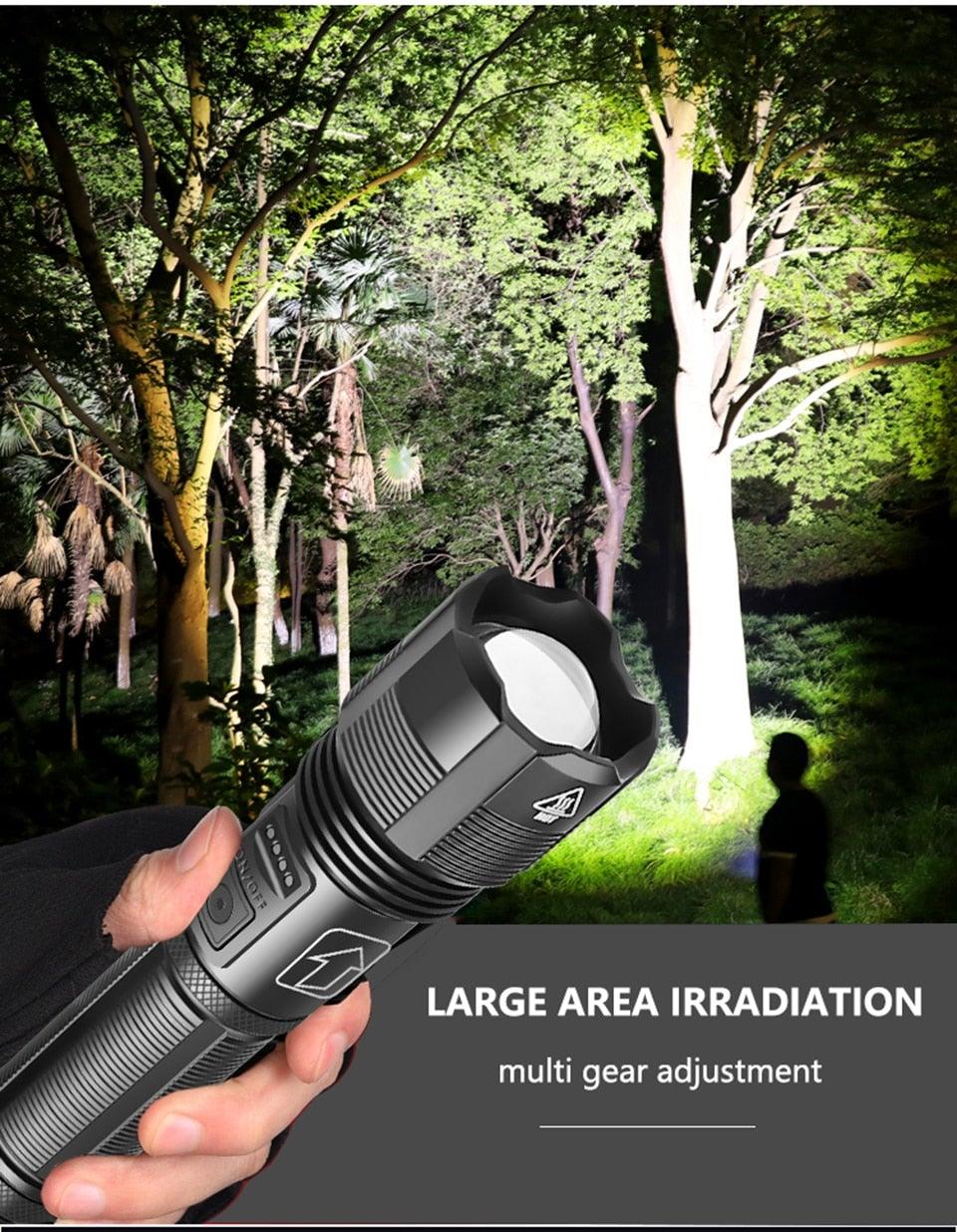 Lampe de poche tactique rechargeable USB LED de haute qualité Zoomable Torche Haute Lumen Lampe de poche super lumineuse Lampe de poche étanche pour l'extérieur Meilleure lampe de poche pour le camping, la randonnée, l'équitation