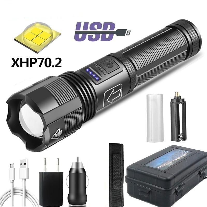 Lampe de poche tactique rechargeable USB LED de haute qualité Zoomable Torche Haute Lumen Lampe de poche super lumineuse Lampe de poche étanche pour l'extérieur Meilleure lampe de poche pour le camping, la randonnée, l'équitation