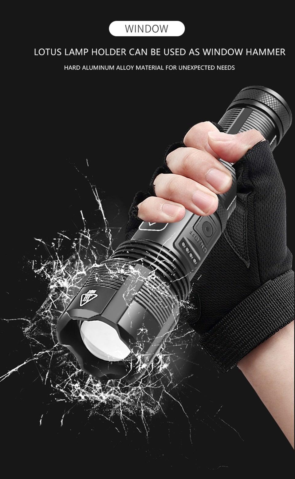 Lampe de poche tactique rechargeable USB LED de haute qualité Zoomable Torche Haute Lumen Lampe de poche super lumineuse Lampe de poche étanche pour l'extérieur Meilleure lampe de poche pour le camping, la randonnée, l'équitation