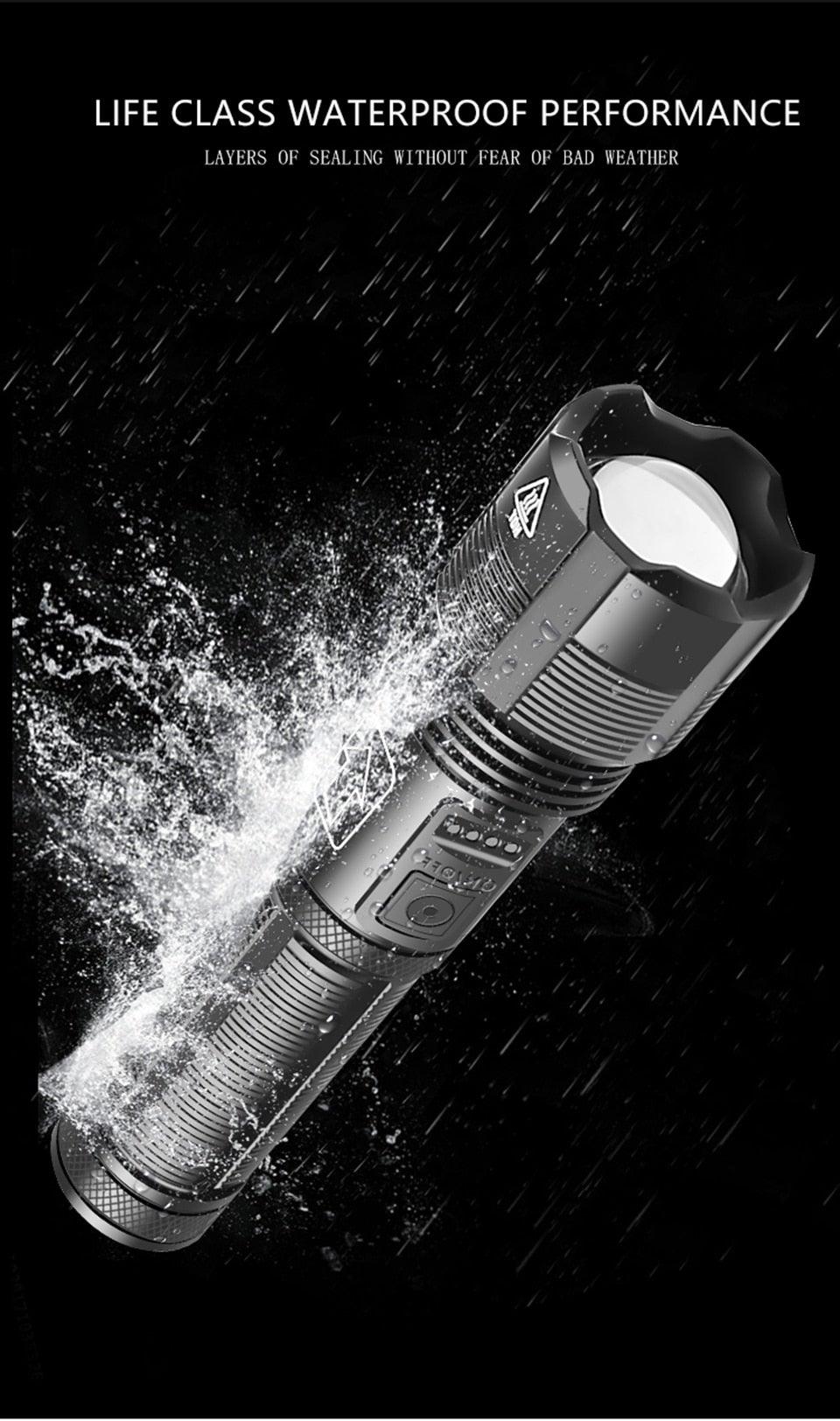 Lampe de poche tactique rechargeable USB LED de haute qualité Zoomable Torche Haute Lumen Lampe de poche super lumineuse Lampe de poche étanche pour l'extérieur Meilleure lampe de poche pour le camping, la randonnée, l'équitation