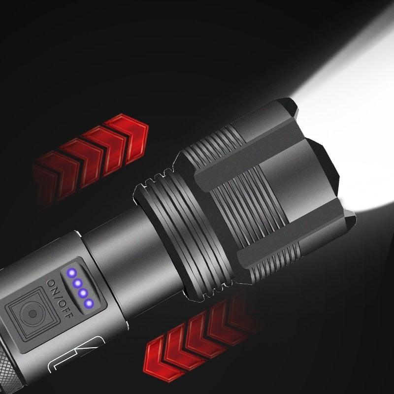 Lampe de poche tactique rechargeable USB LED de haute qualité Zoomable Torche Haute Lumen Lampe de poche super lumineuse Lampe de poche étanche pour l'extérieur Meilleure lampe de poche pour le camping, la randonnée, l'équitation