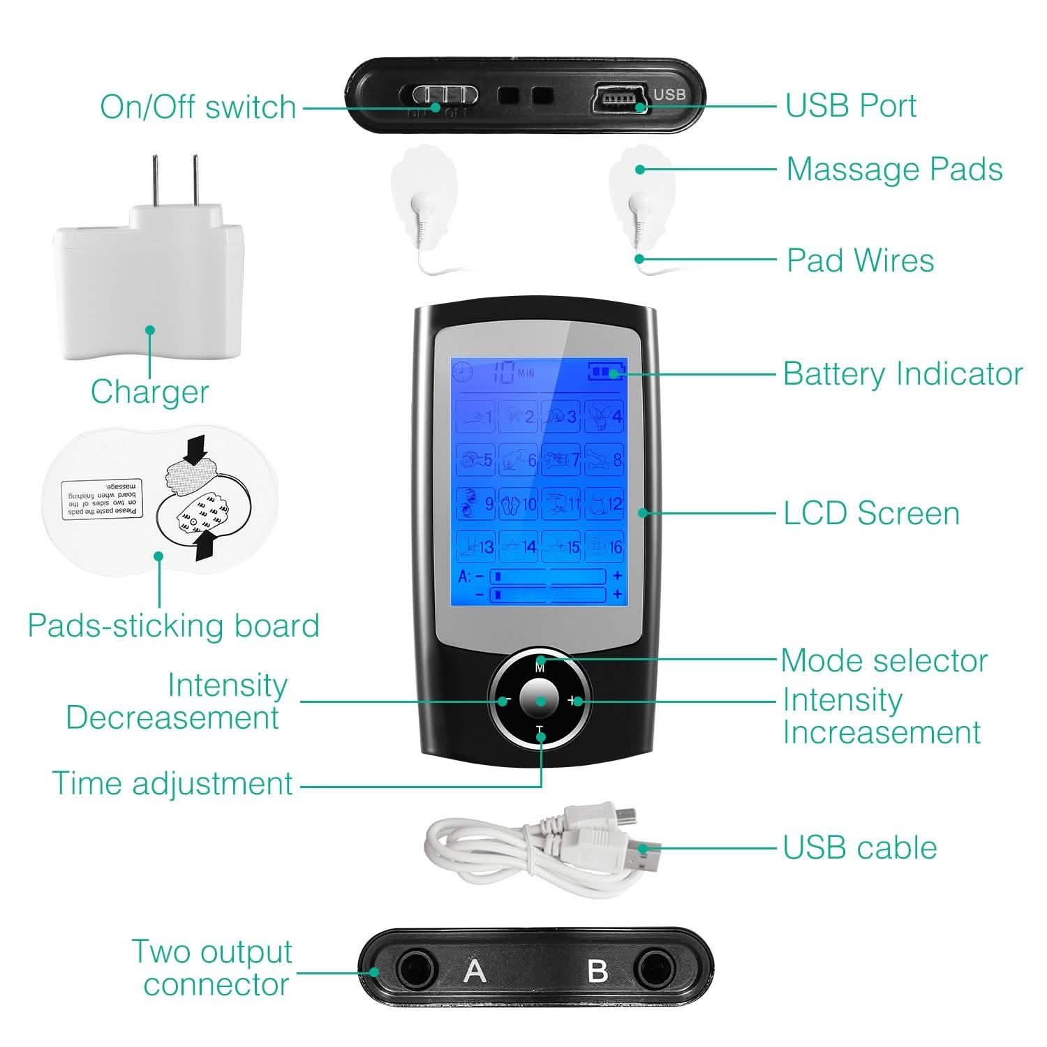 Appareil de massage à impulsions TENS rechargeable