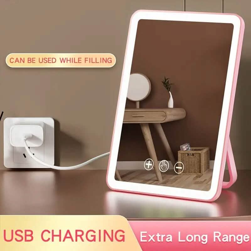 Miroir de maquillage de voyage rechargeable avec lumières LED