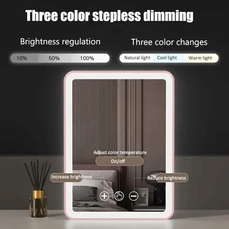 Miroir de maquillage de voyage rechargeable avec lumières LED