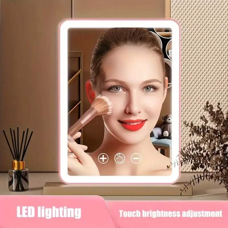 Miroir de maquillage de voyage rechargeable avec lumières LED
