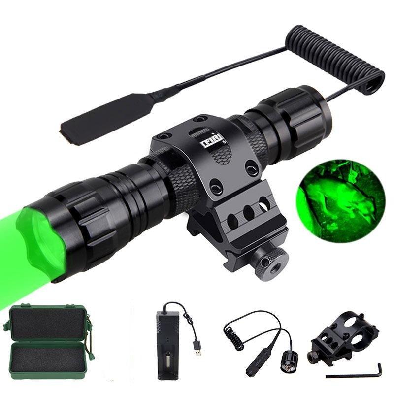 Lampe de poche tactique à LED haute puissance rechargeable USB avec support de rail, lampe de poche tactique blanche à LED avec interrupteur à pression pour la chasse nocturne à longue portée
