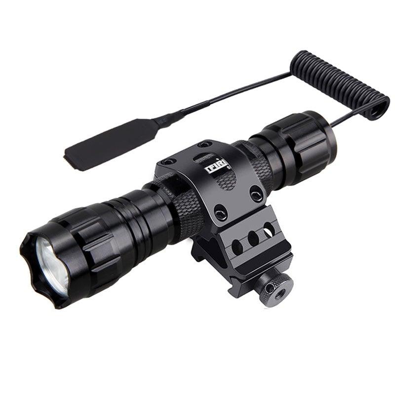 Lampe de poche tactique à LED haute puissance rechargeable USB avec support de rail, lampe de poche tactique blanche à LED avec interrupteur à pression pour la chasse nocturne à longue portée