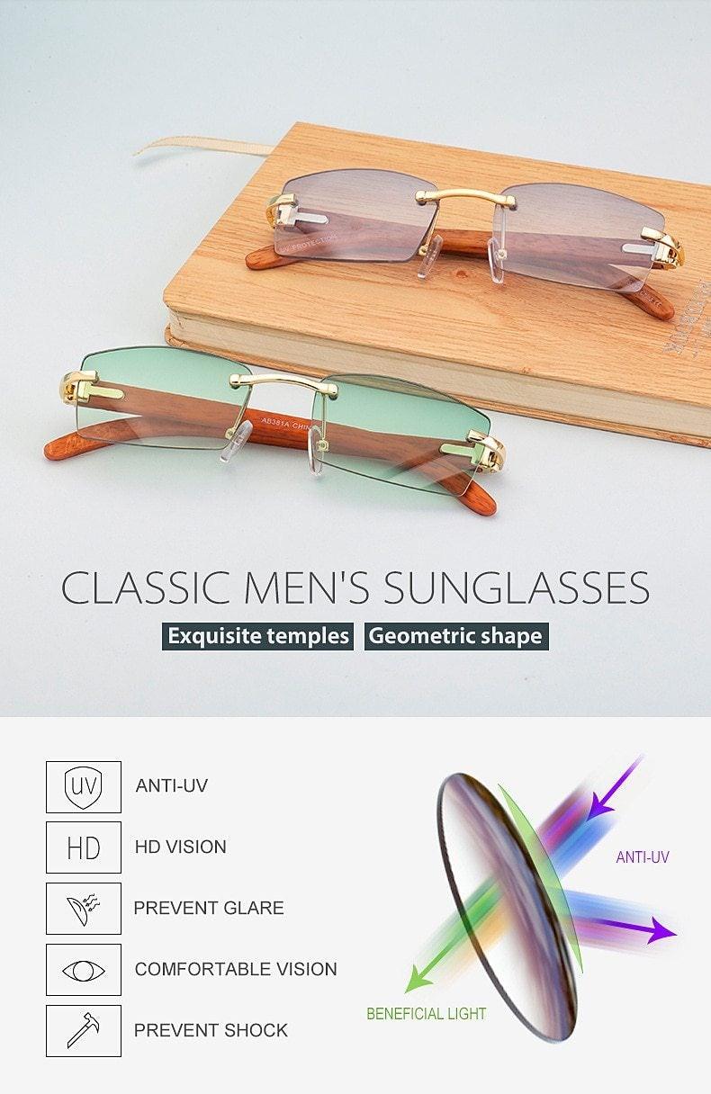 Lunettes de soleil rectangulaires pour hommes/femmes petites lunettes sans monture carrées lunettes de soleil pour hommes super claires sans monture lunettes de soleil classiques carrées de conduite