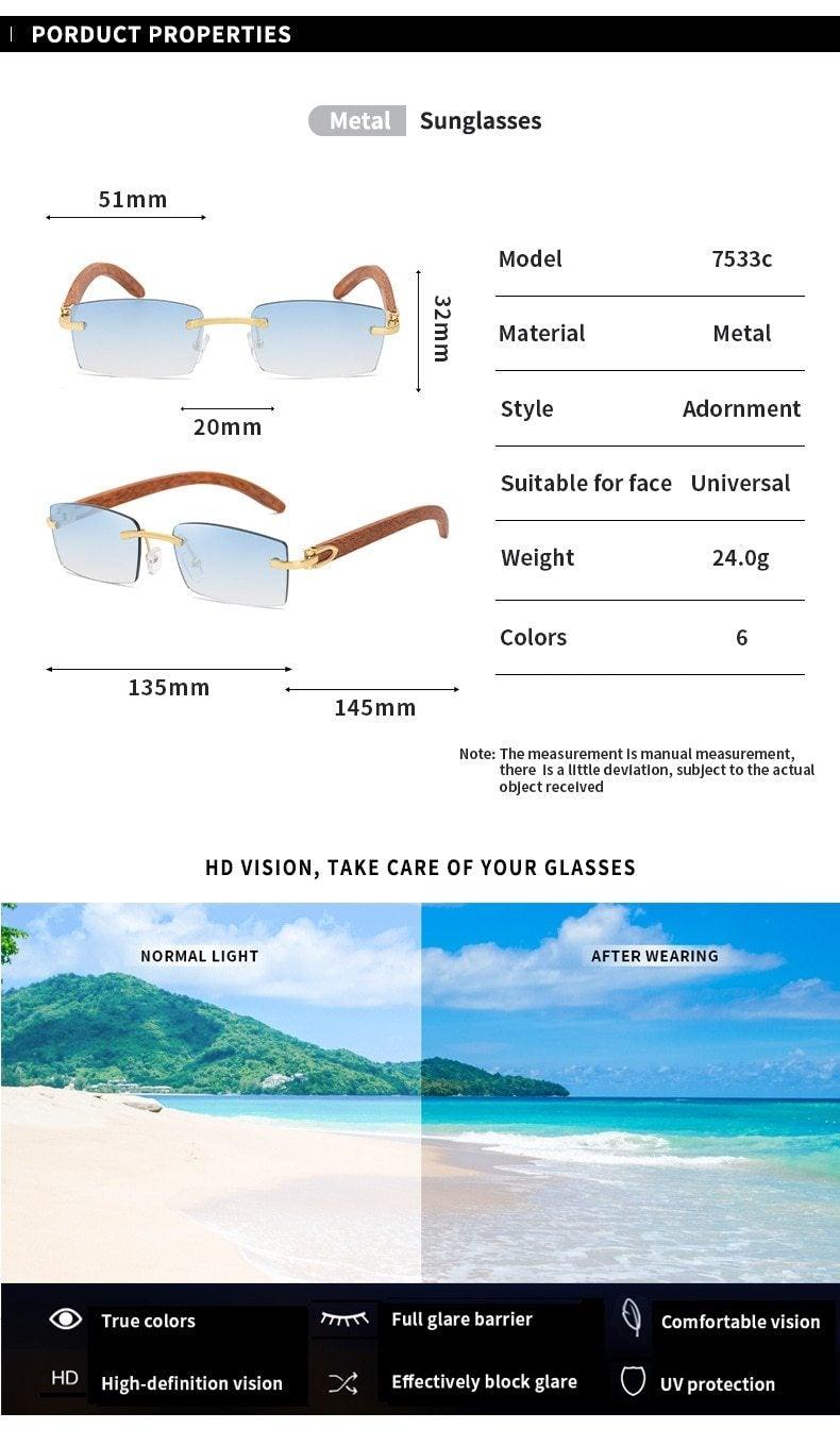 Lunettes de soleil rectangulaires pour hommes/femmes petites lunettes sans monture carrées lunettes de soleil pour hommes super claires sans monture lunettes de soleil classiques carrées de conduite