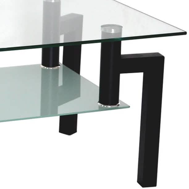 Table basse de salon en verre avec pieds en tube métallique trempé rectangulaire