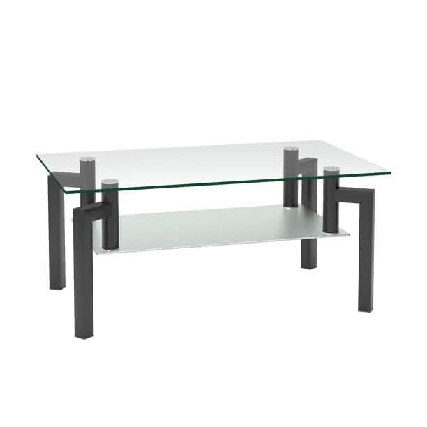Table basse de salon en verre avec pieds en tube métallique trempé rectangulaire