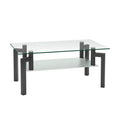 Table basse de salon en verre avec pieds en tube métallique trempé rectangulaire