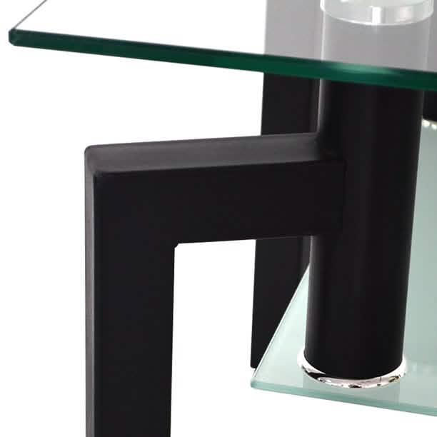Table basse de salon en verre avec pieds en tube métallique trempé rectangulaire