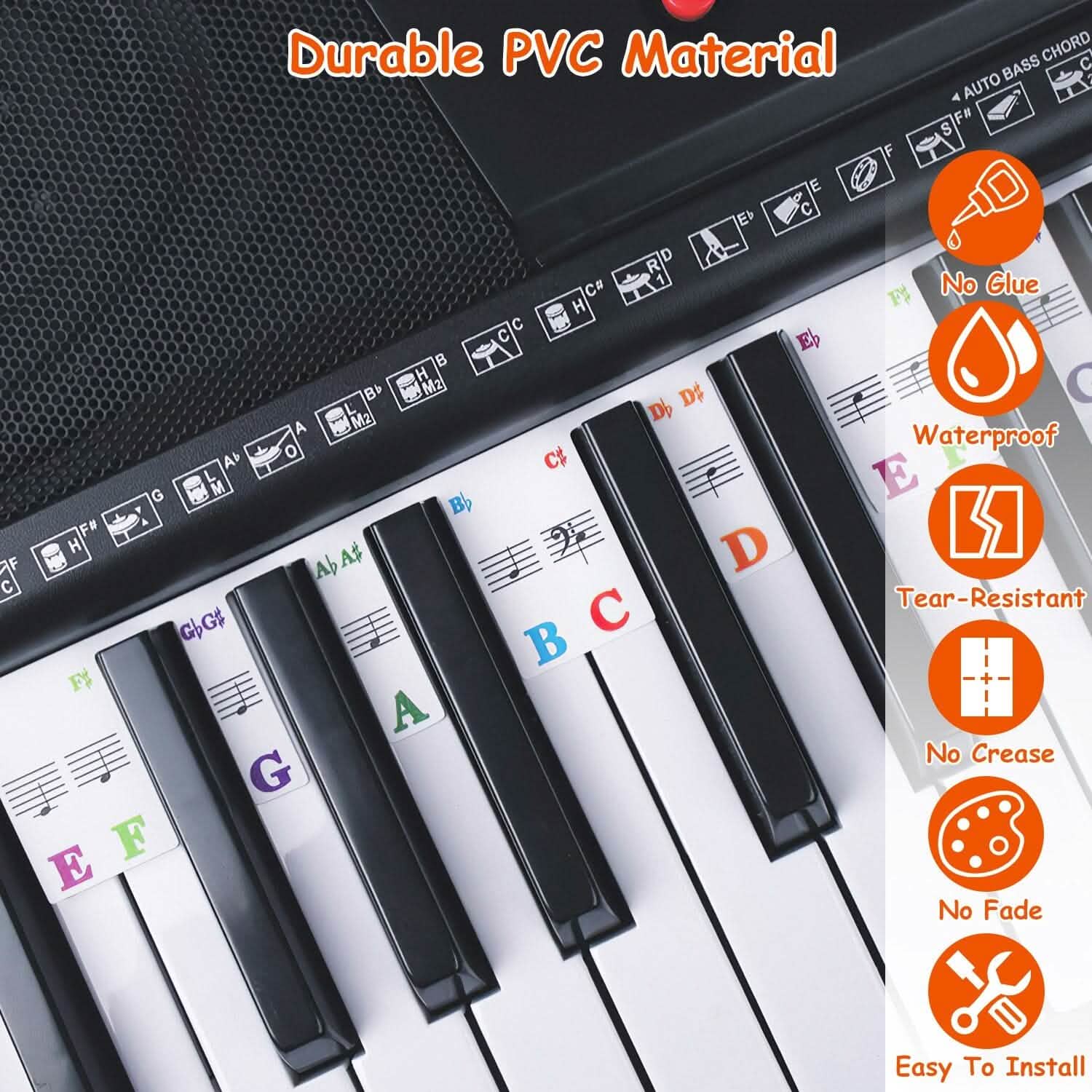 Autocollants de clavier de piano en PVC amovibles