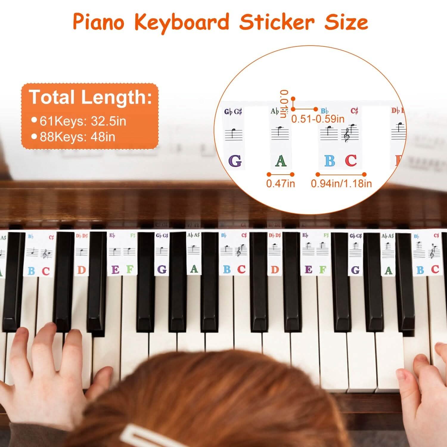 Autocollants de clavier de piano en PVC amovibles