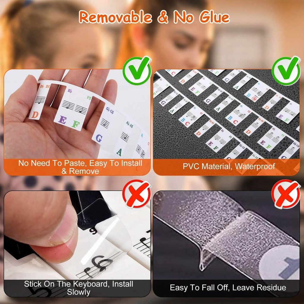Autocollants de clavier de piano en PVC amovibles