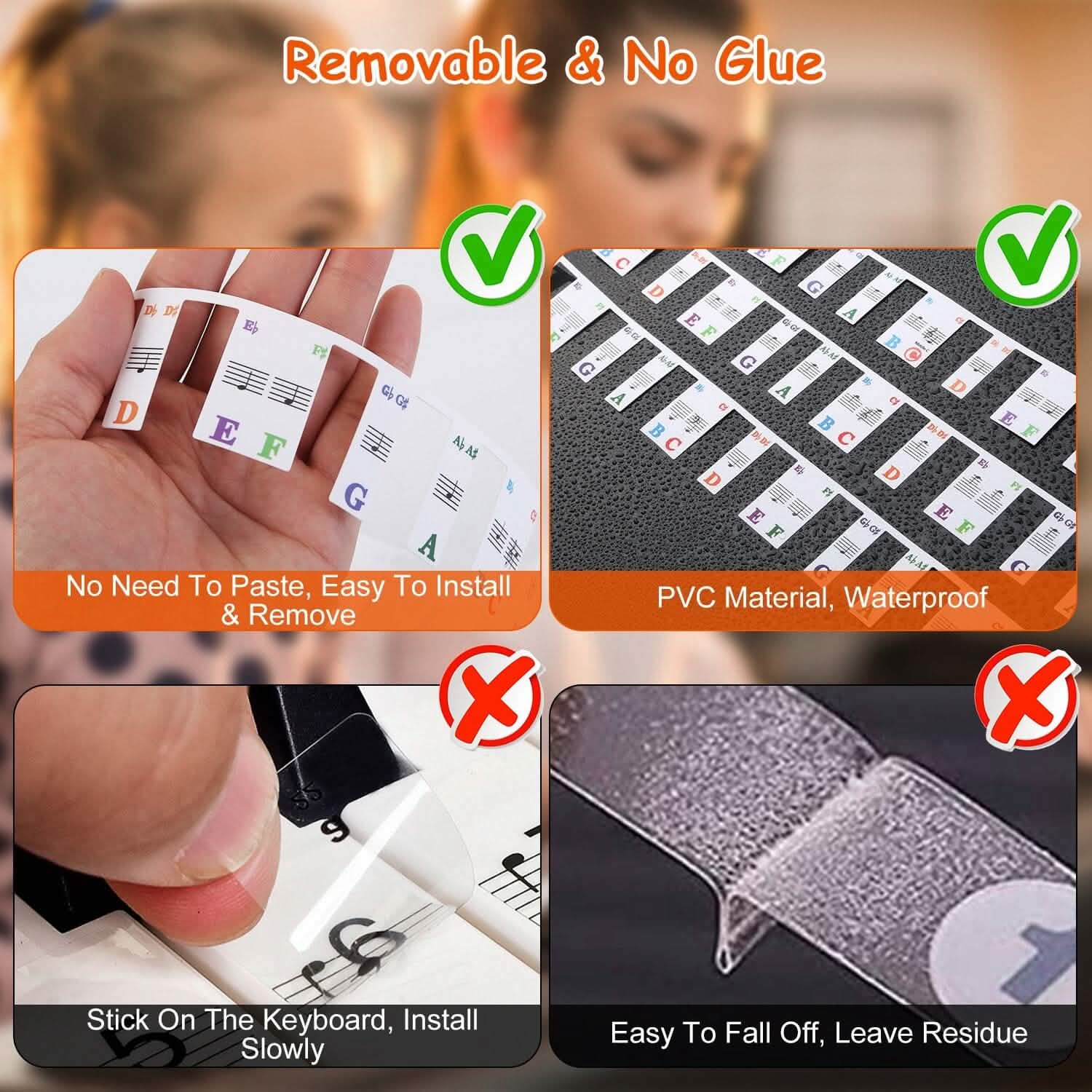 Autocollants de clavier de piano en PVC amovibles