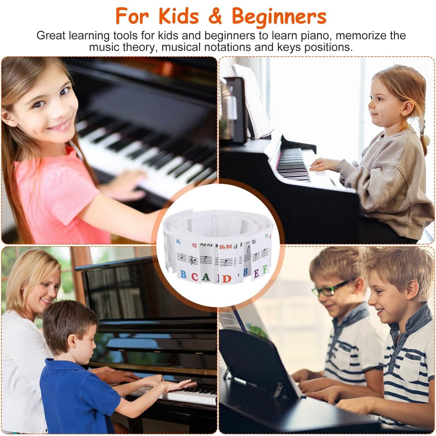Autocollants de clavier de piano en PVC amovibles